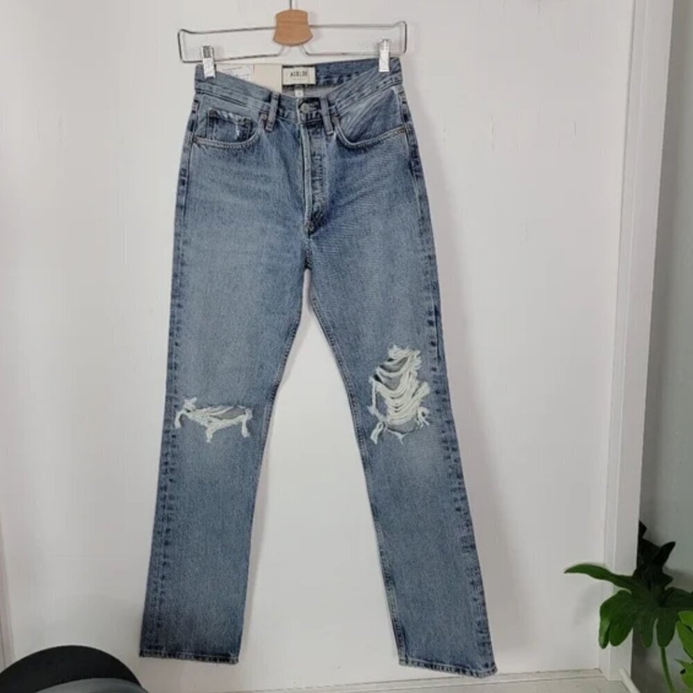 Agolde Lana Mid Rise Vintage Light Wash Size 23 Tailored *STAINS* Wear to Fabric